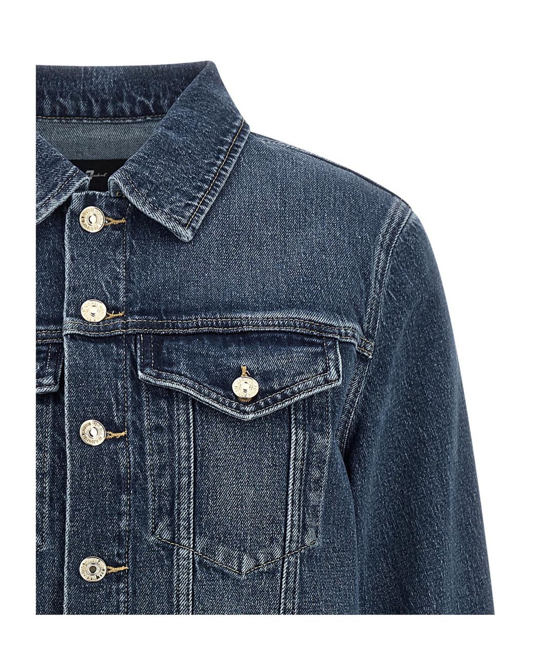7 For All Mankind Blue Darted Shrunken Cropped Denim Jacket