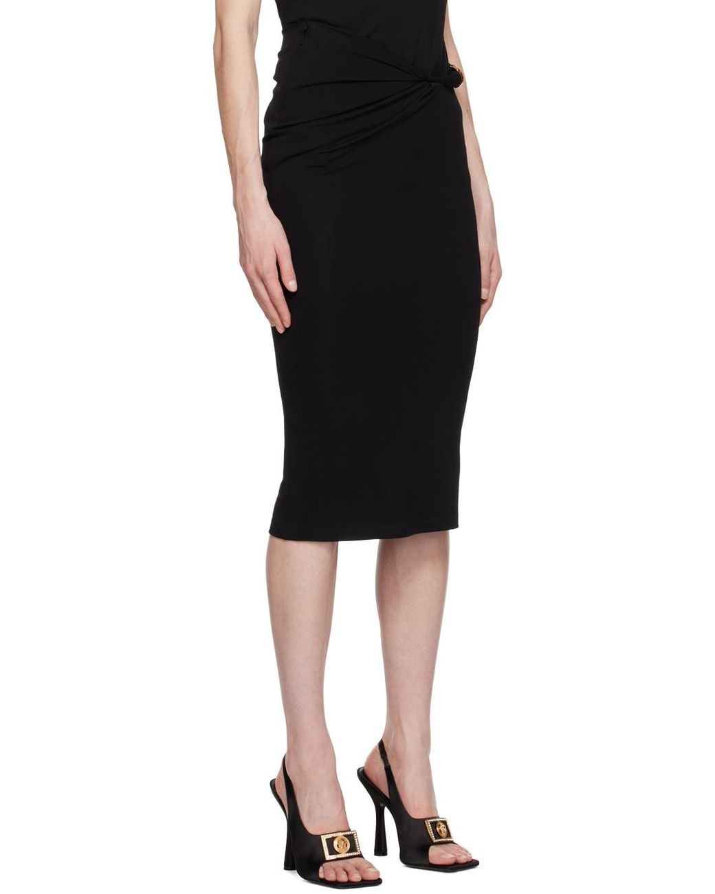 Versace Black Gathered-Detail Midi Skirt