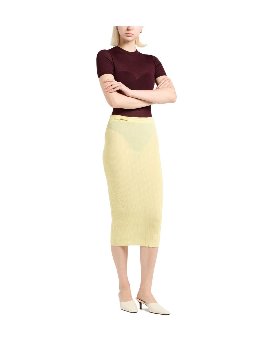 Jacquemus Yellow Solid-Colored Knit Midi Skirt