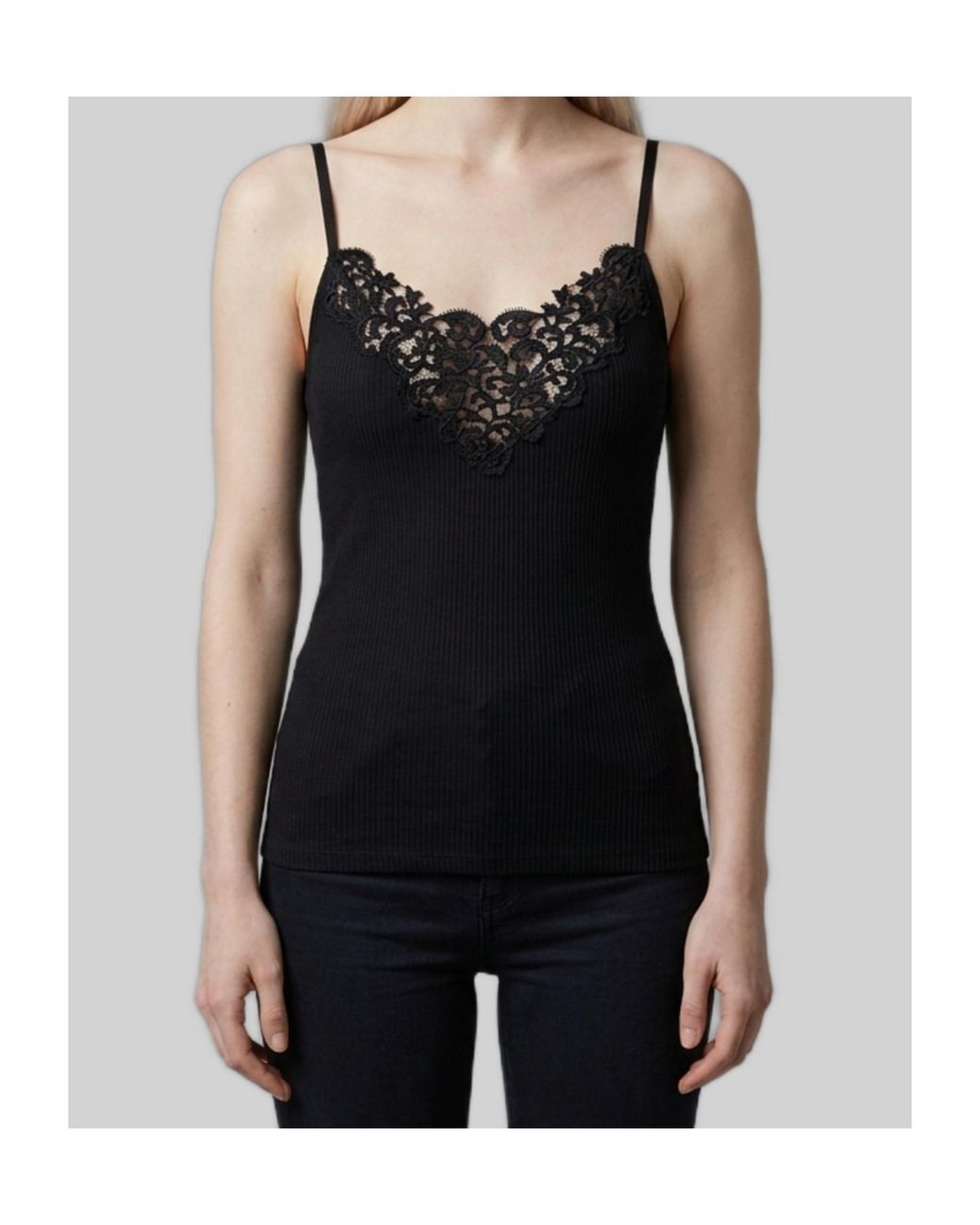 Saint Laurent Black Guipure Ribbed Tank Top