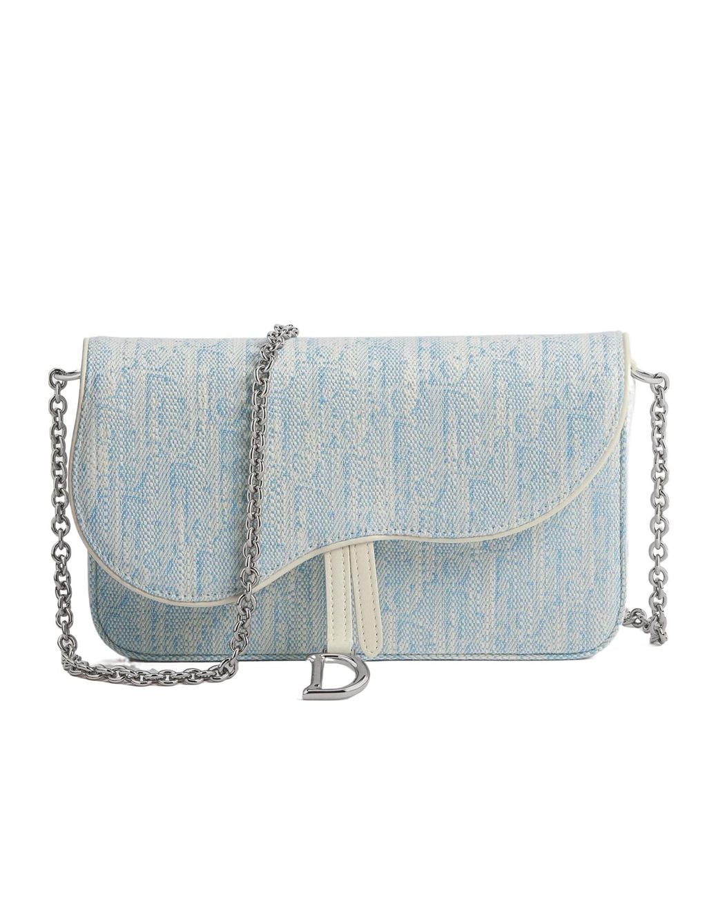 Dior Blue Medium Saddle Pouch With Chain