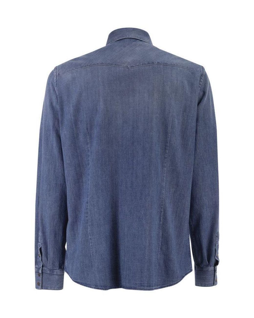 Peserico Blue Long-Sleeve Denim Shirt for men