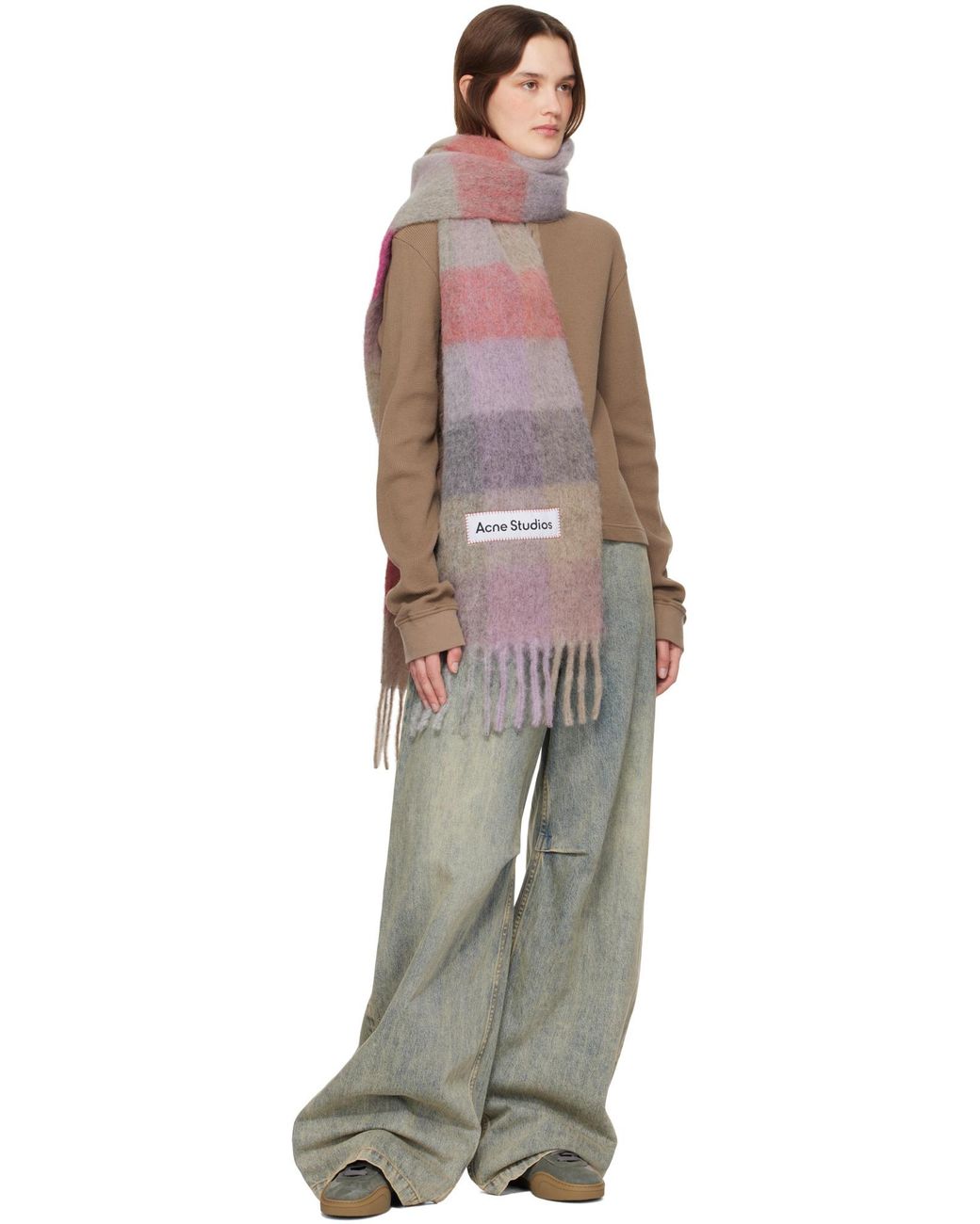 Acne Pink Logo Patch Checked Scarf for men