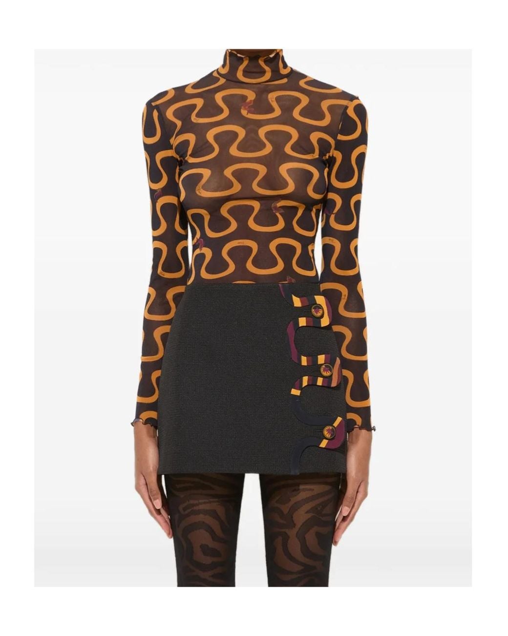 Emilio Pucci Brown Sheer High-Neck T-Shirt