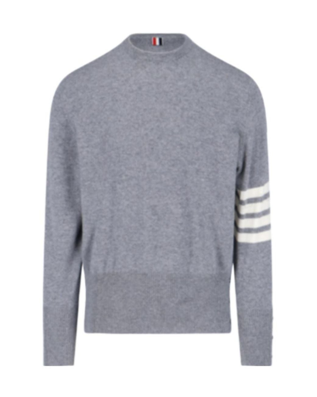 Thom Browne Gray Bar Crewneck Jumper for men