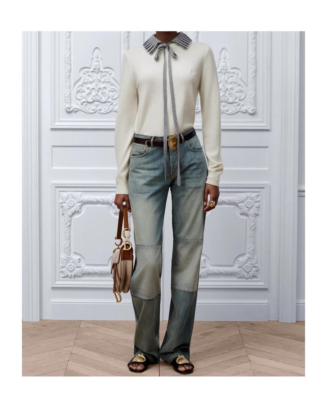 Dior White Sweater With Embroidered Collar