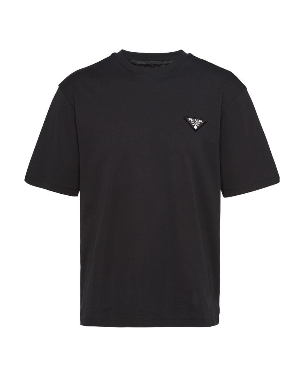 Prada Black Logo-Patch Crewneck Cotton T-Shirt for men