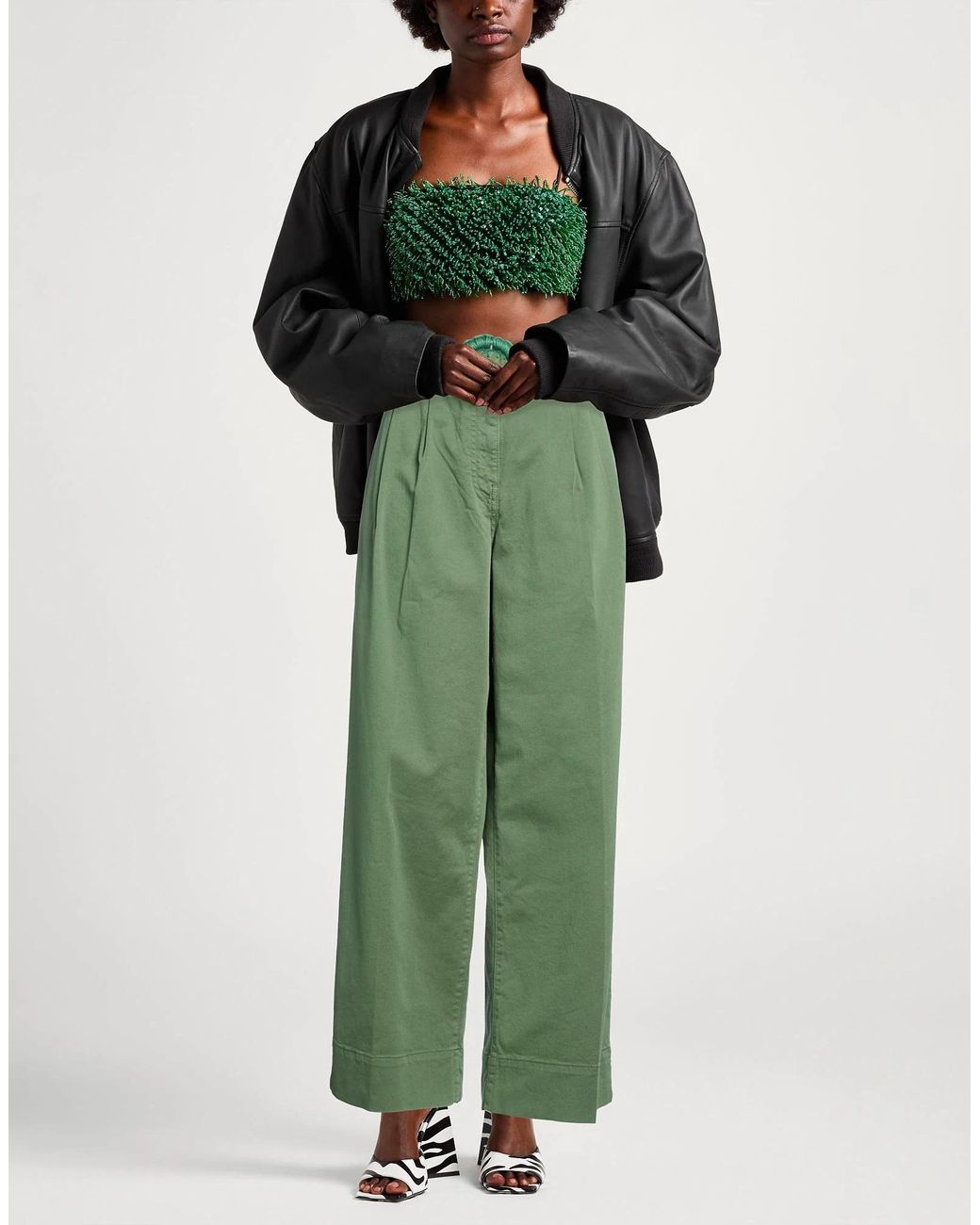 Farm Rio Green Casual Pants With Belt Loops