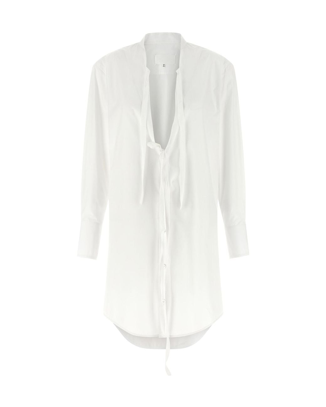Maison Margiela White Long Sleeved Tie-Detailed Mini Dress