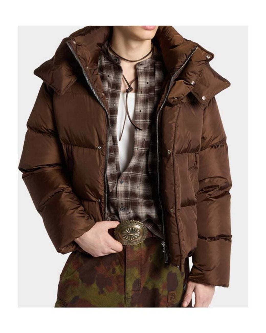 DSquared² Brown Quilted Hooded Down Jacket for men