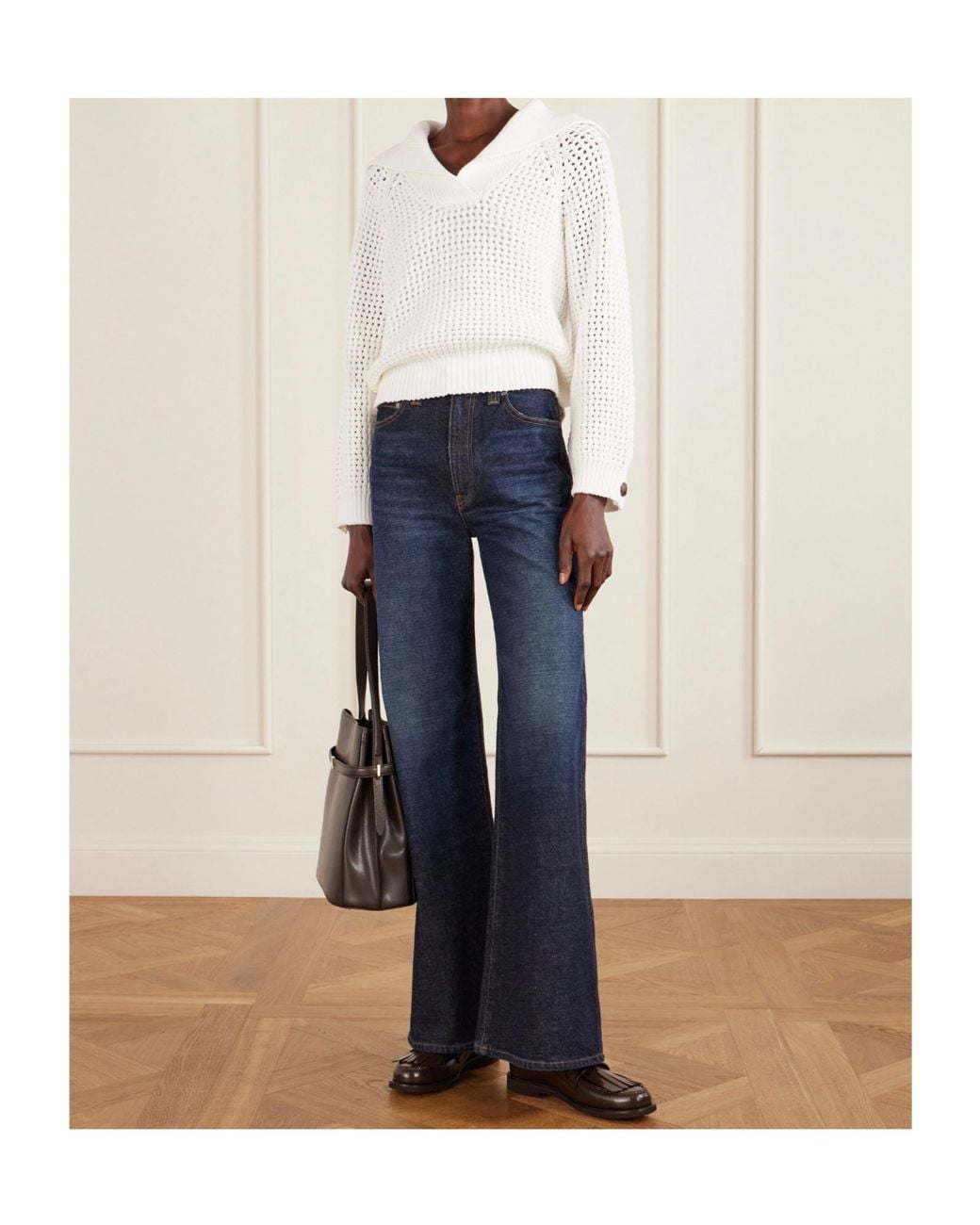 Brunello Cucinelli White V-Neck Knitted Sweater