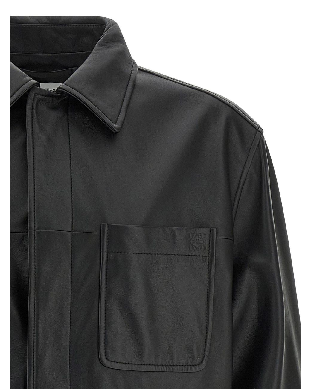 Loewe Black Curved Hem Leather Shirt for men