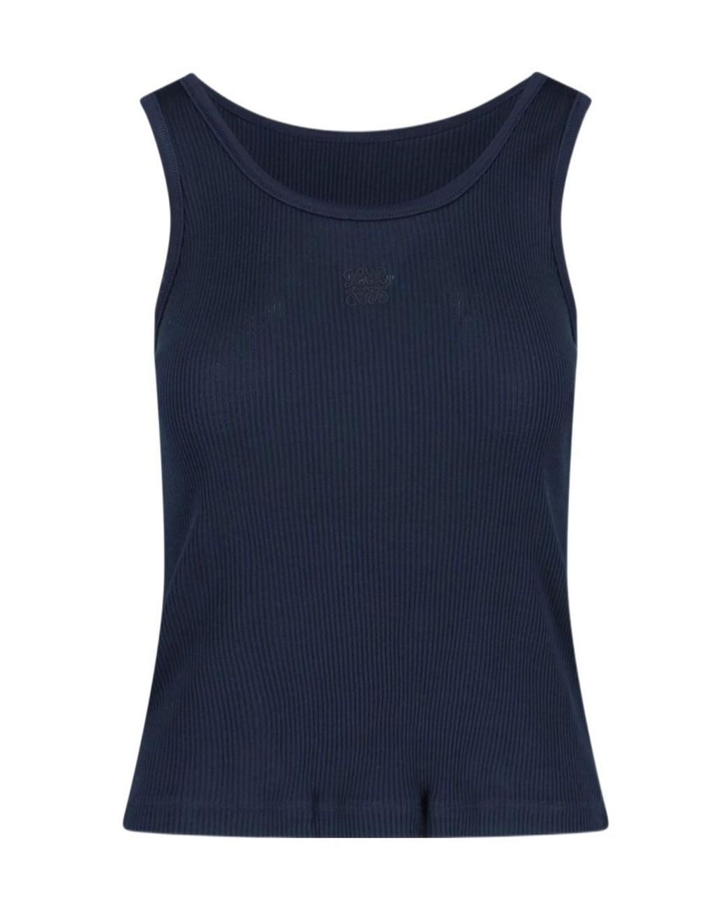 Loewe Blue Logo Embroidered Ribbed Tank Top
