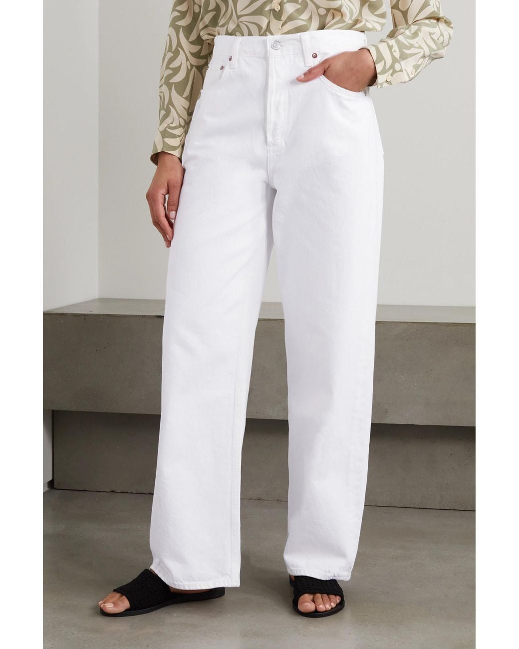Agolde White Denim Trousers With Belt Loops