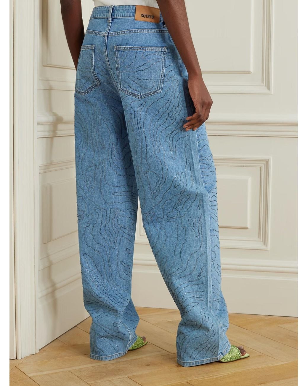 ROTATE BIRGER CHRISTENSEN Blue Embellished Organic Denim Boyfriend Jeans