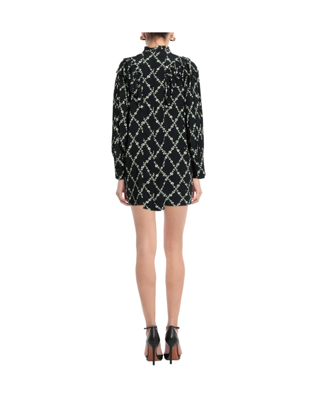 Ganni Black Floral-Print Short Dress
