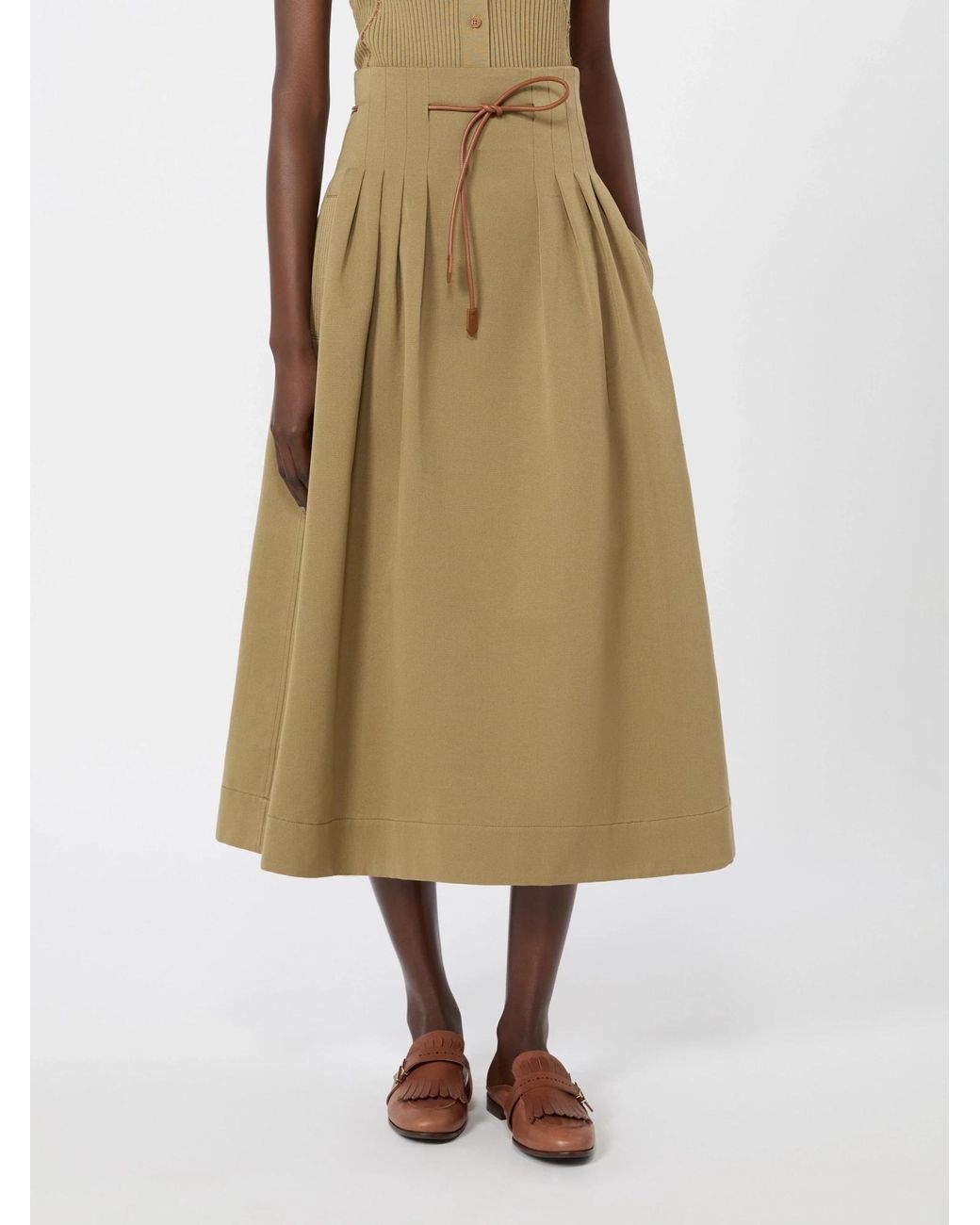 Max Mara Natural Cotton Pleated Midi Skirt