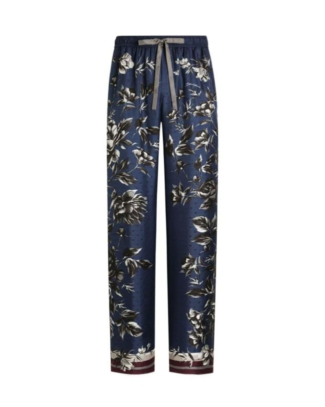 Dolce & Gabbana Blue Peony-Printed Vanity Twill Trousers for men