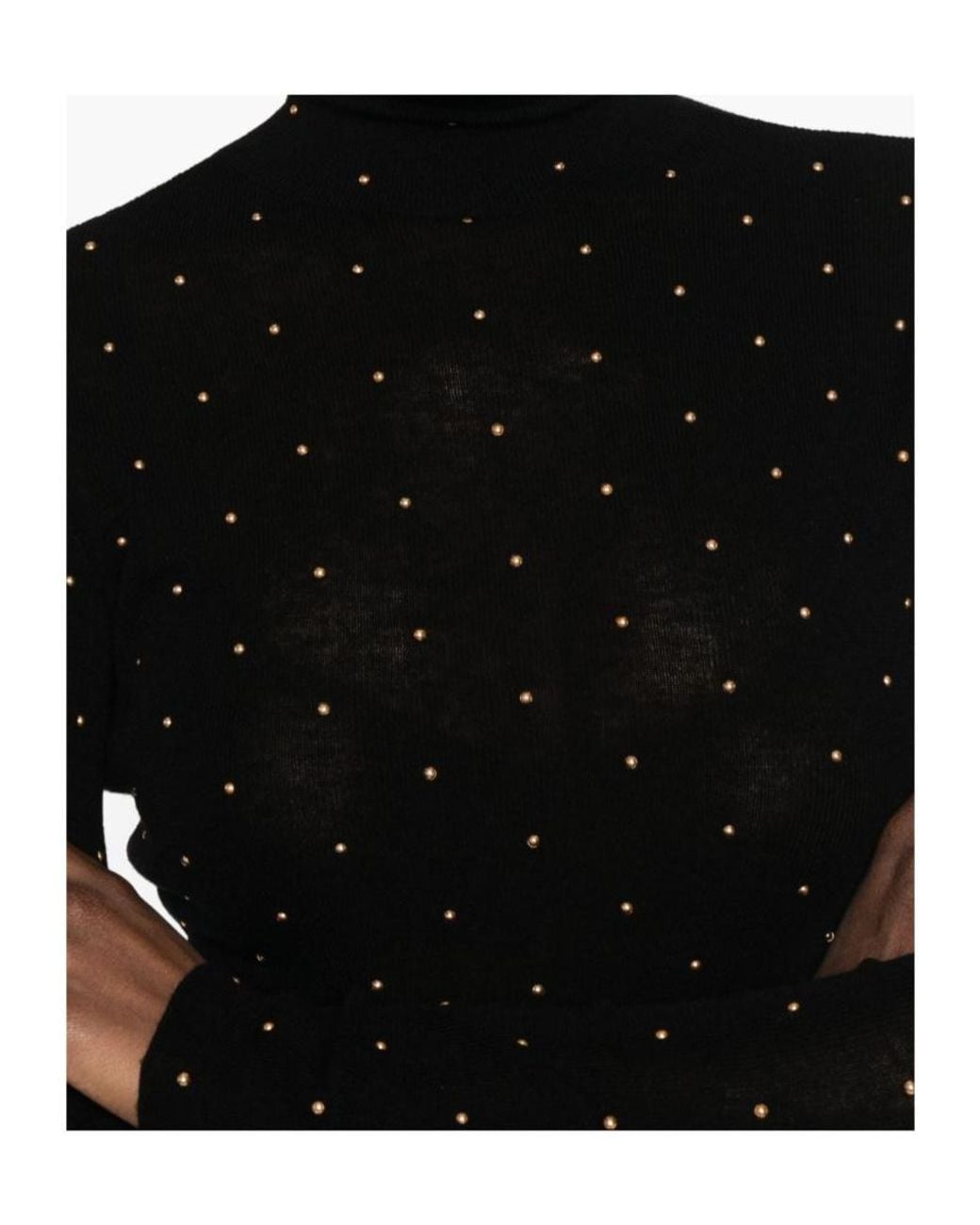 Rabanne Black Rabanne Second-Skin Stud-Embellished Knitted Turtleneck Top