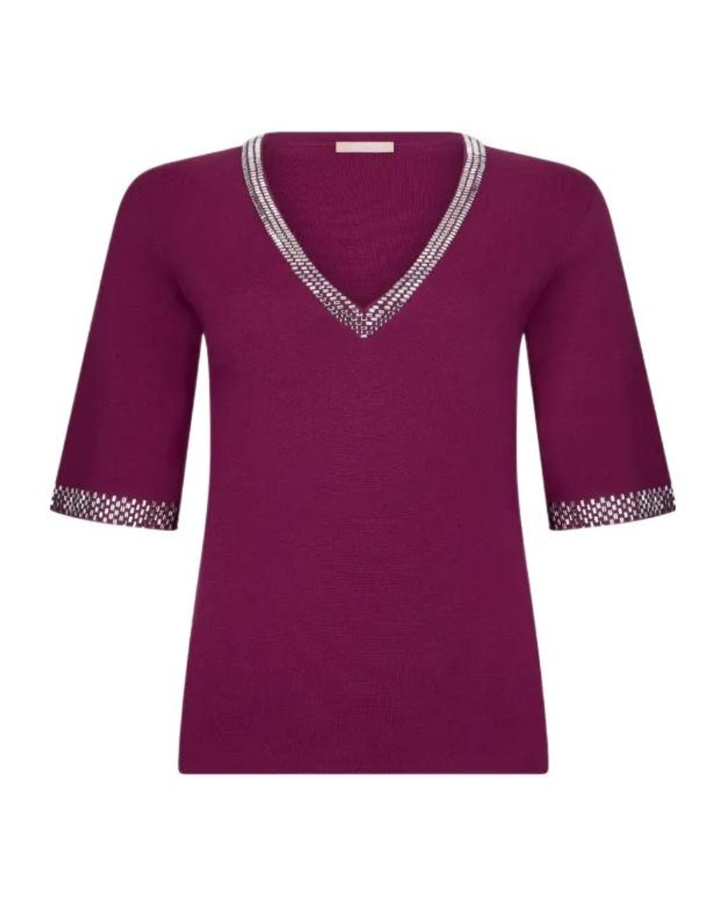 Liu Jo Purple V-Neck Rhinestone T-Shirt