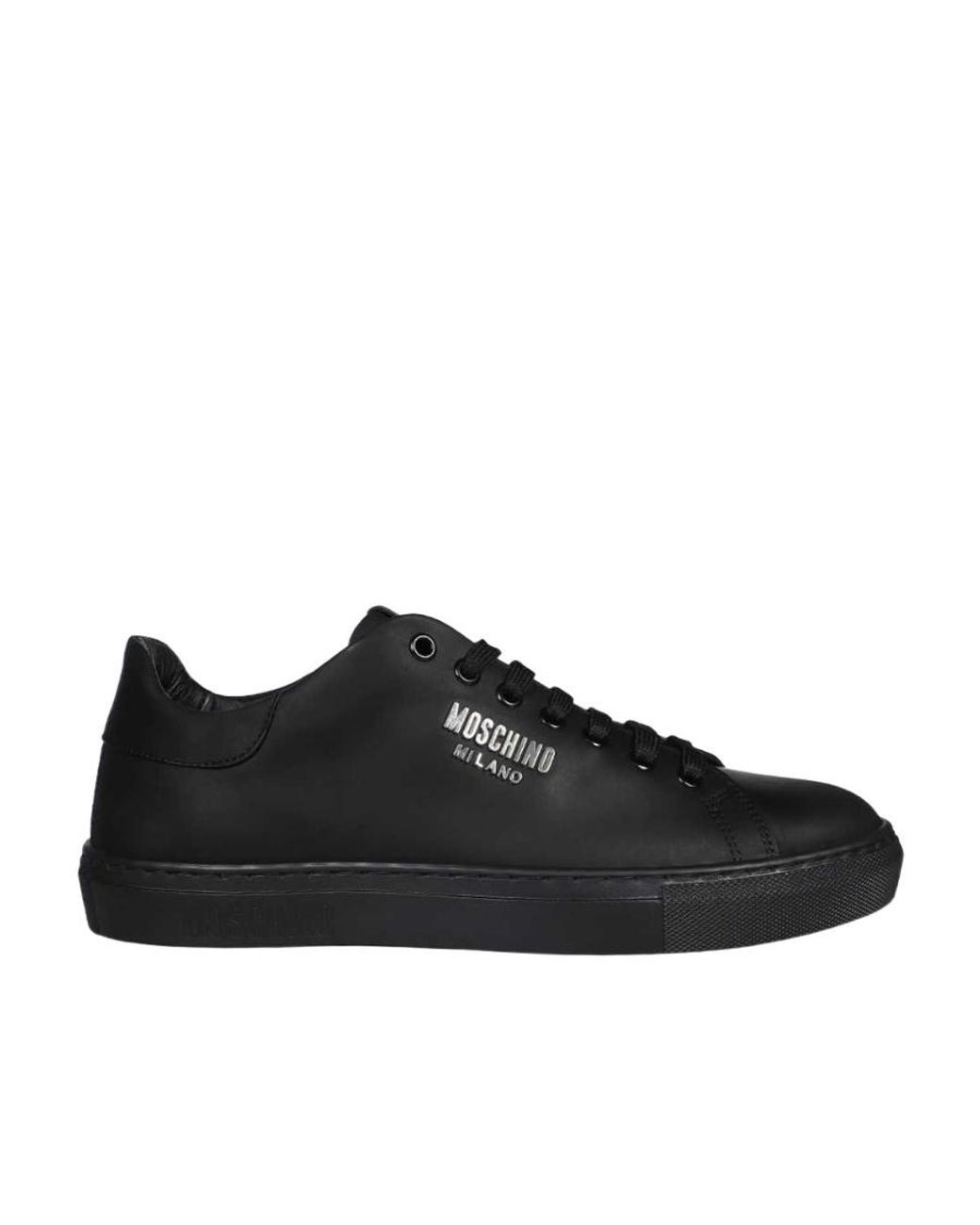 Moschino Black Logo-Plaque Leather Sneakers for men