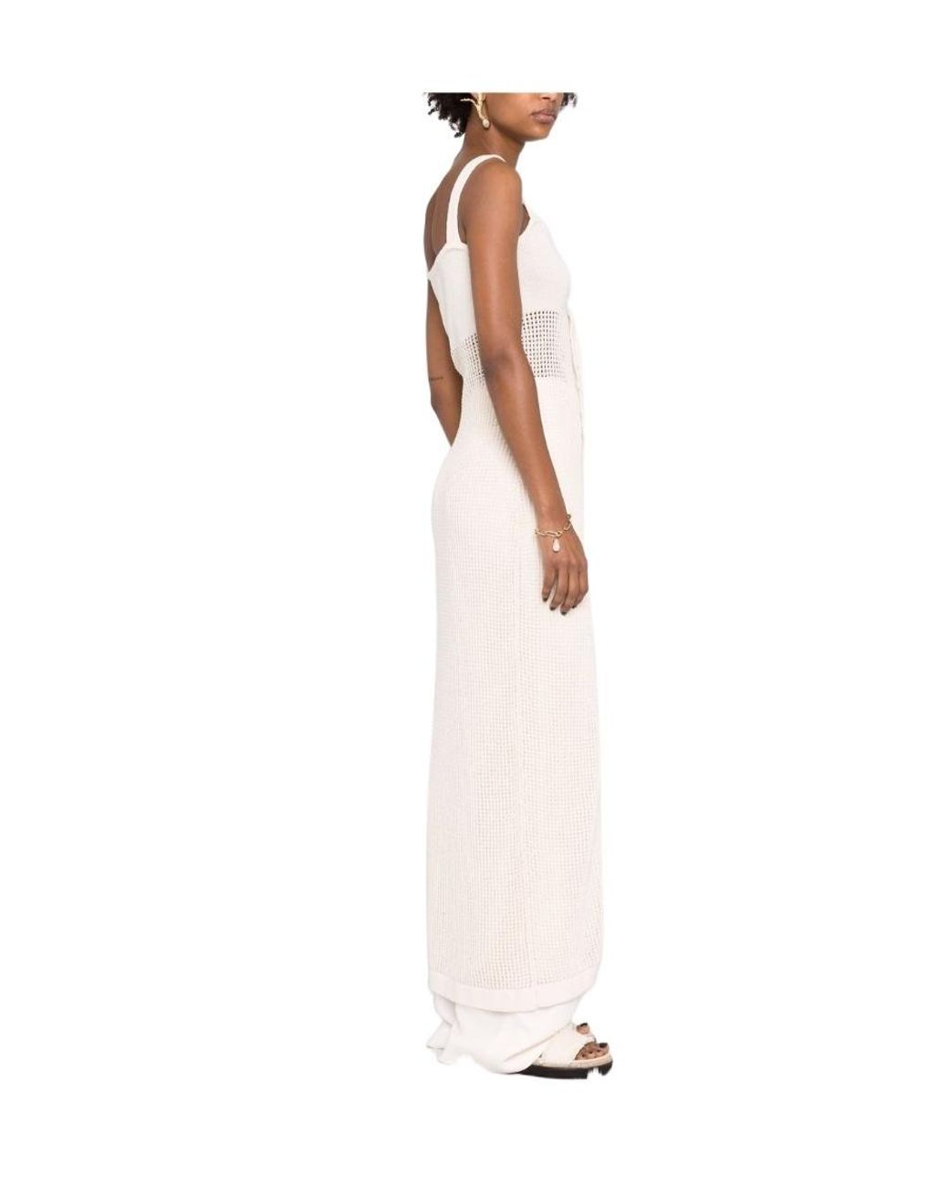 Nanushka White Perforated Sleeveless Tied Maxi Dress