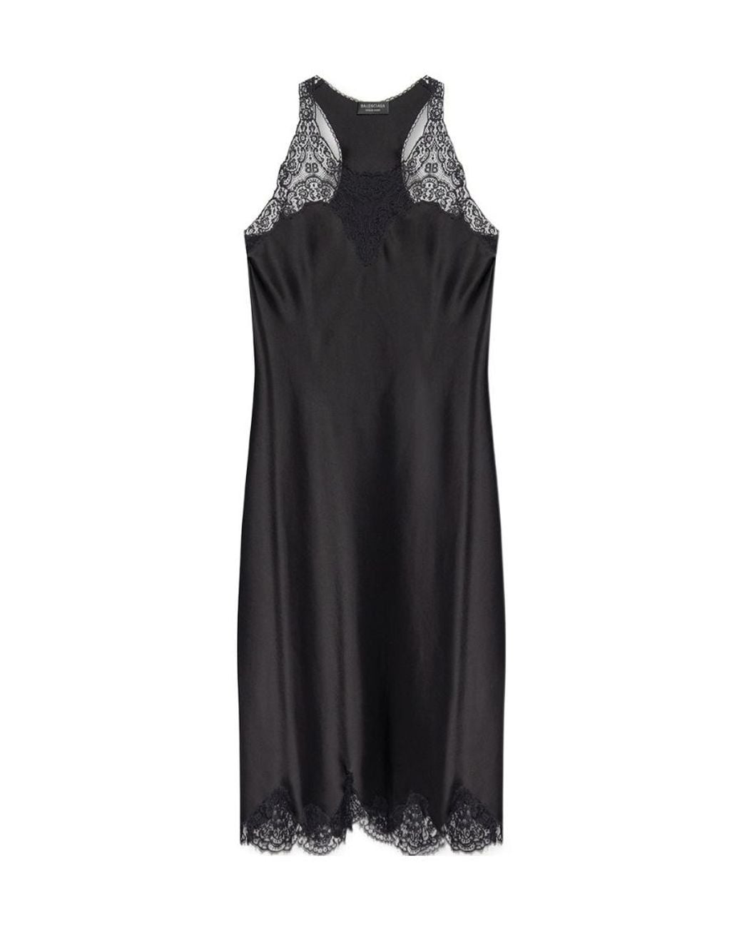 Balenciaga Black Lace Trimmed Sleeveless Dress