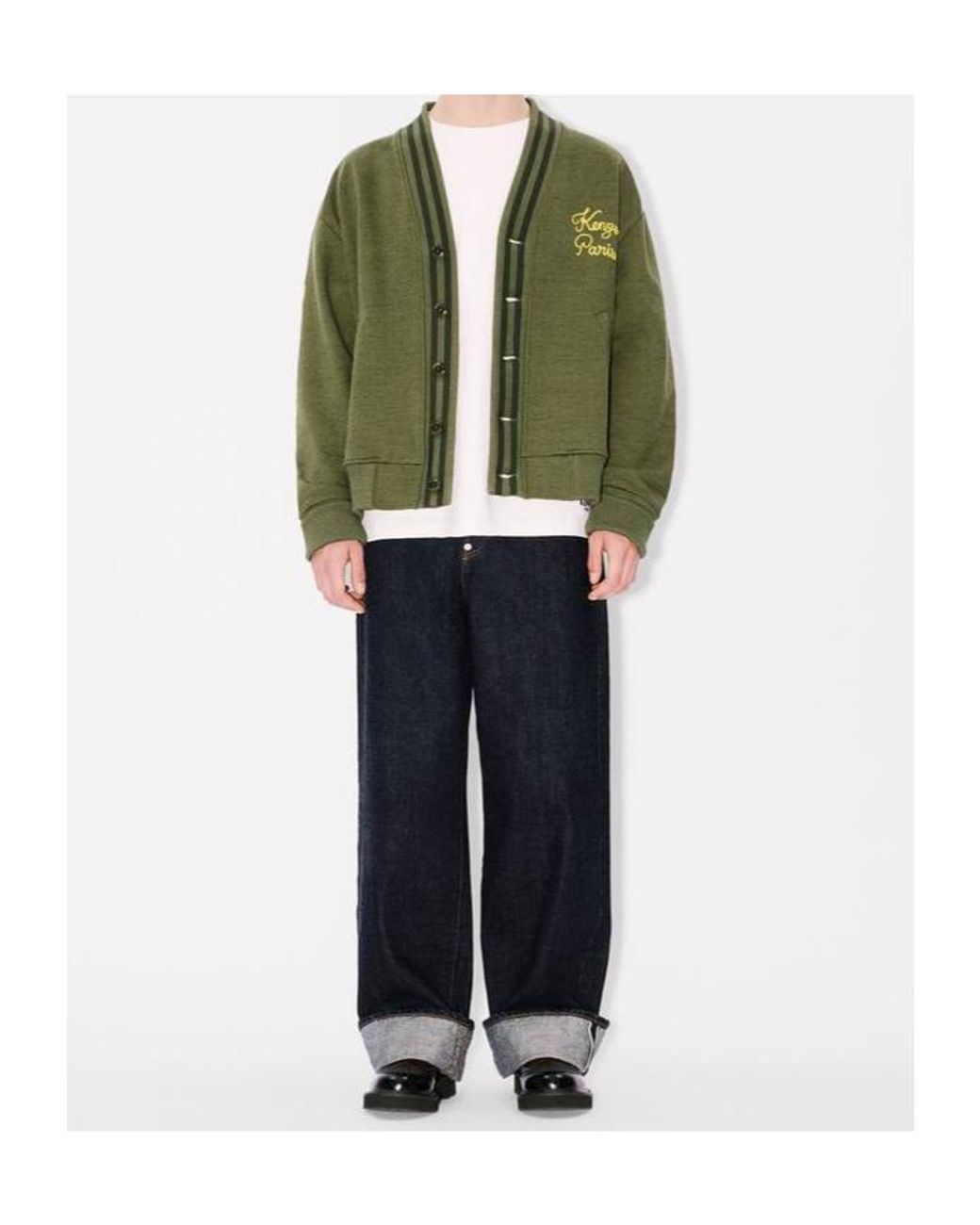 KENZO Green Paris Chainstitch Embroidered Cardigan for men