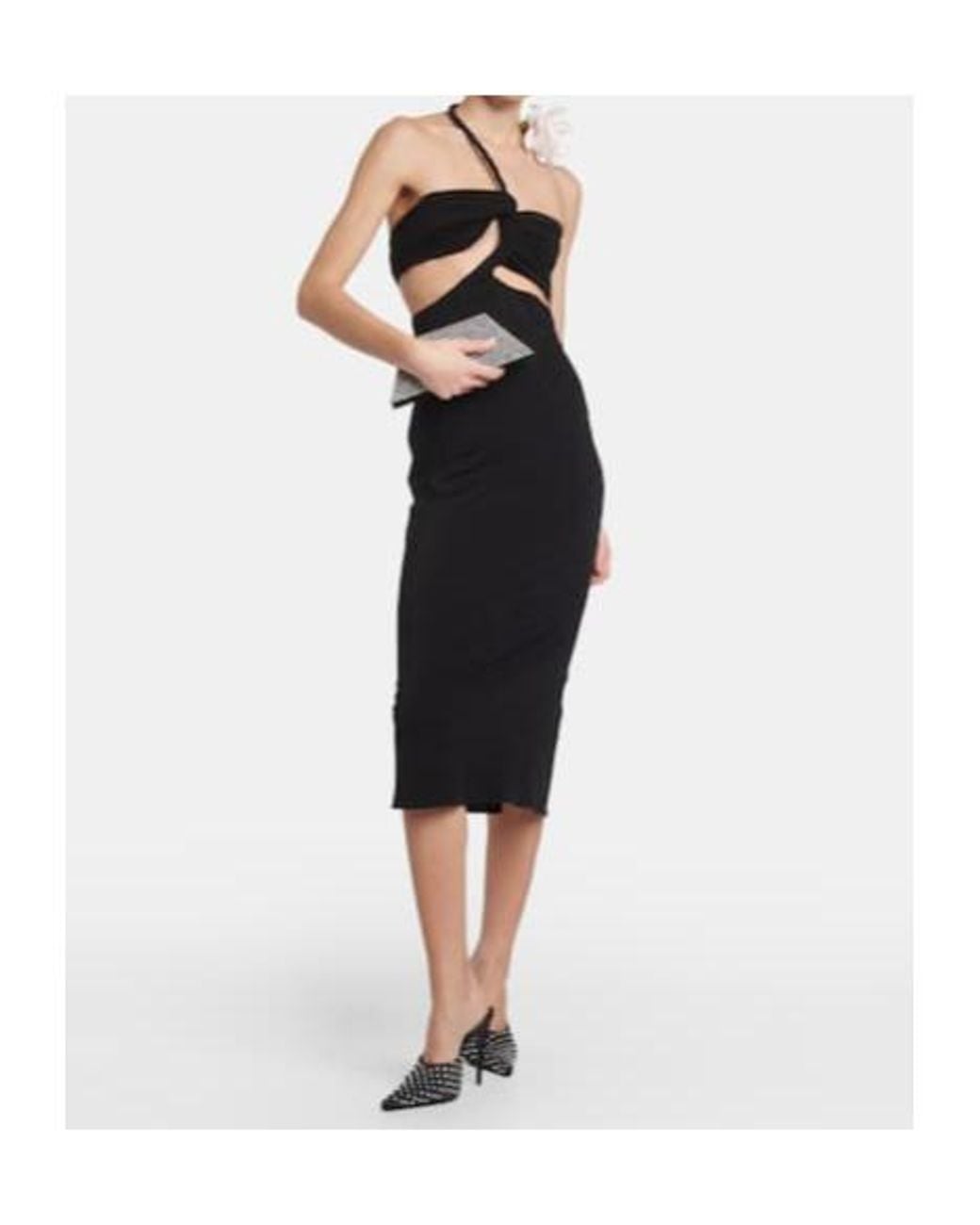 Magda Butrym Black Floral-Appliqué Cutout Midi Dress