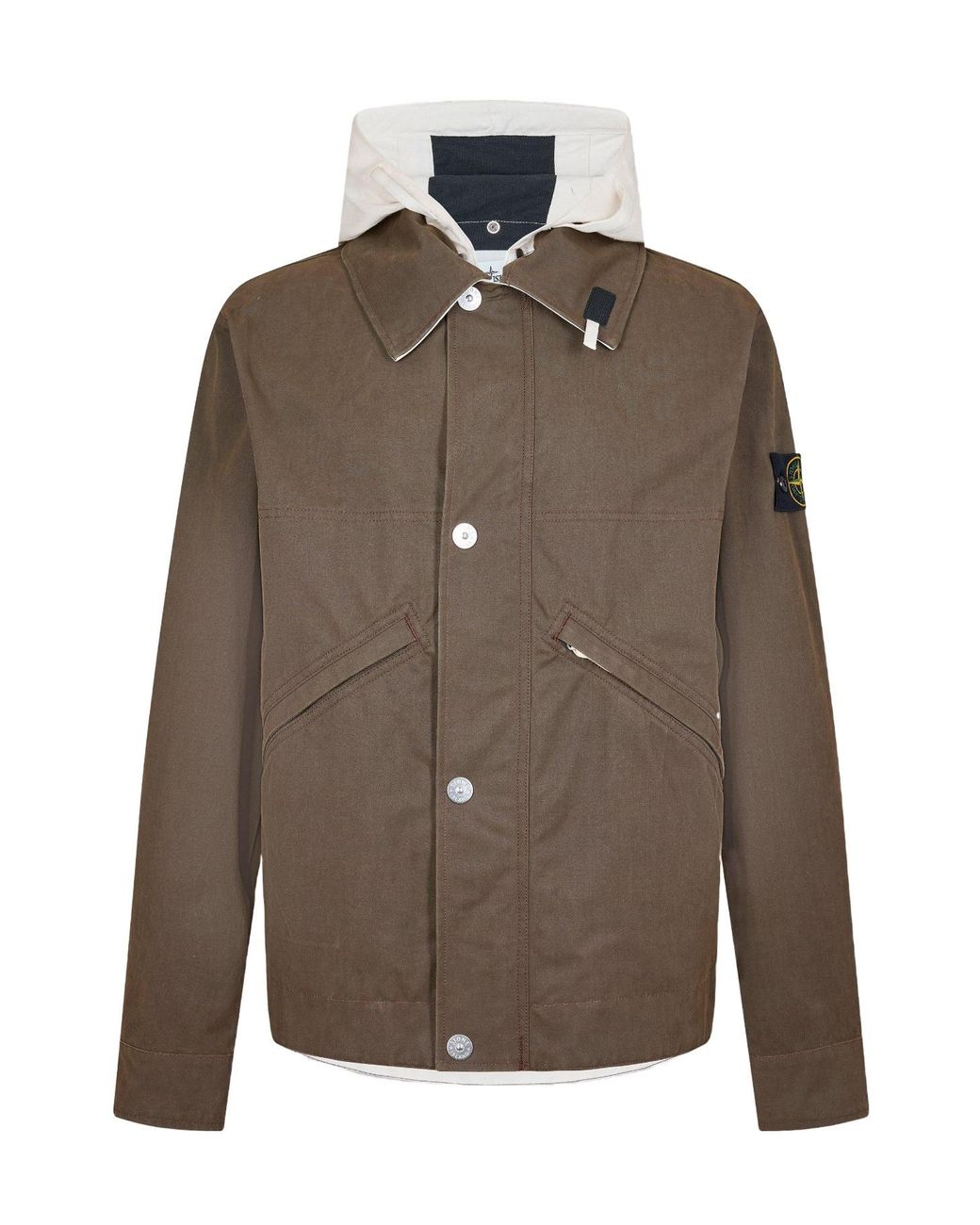 Stone Island Brown Military Hooded Jacket for men