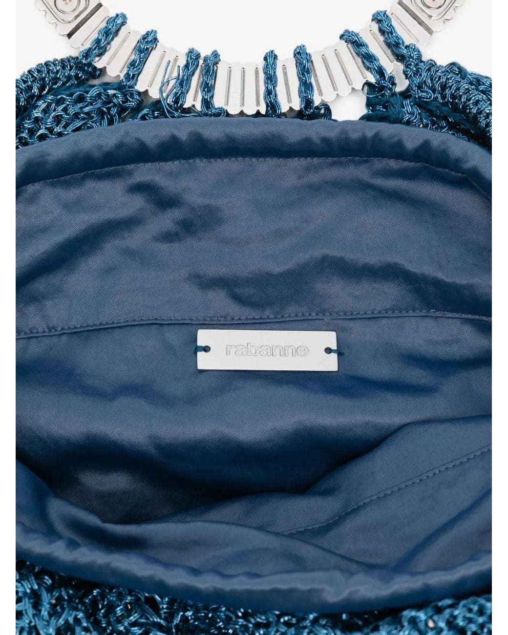 Rabanne Blue Top Handle Beaded Crochet Tote Bag