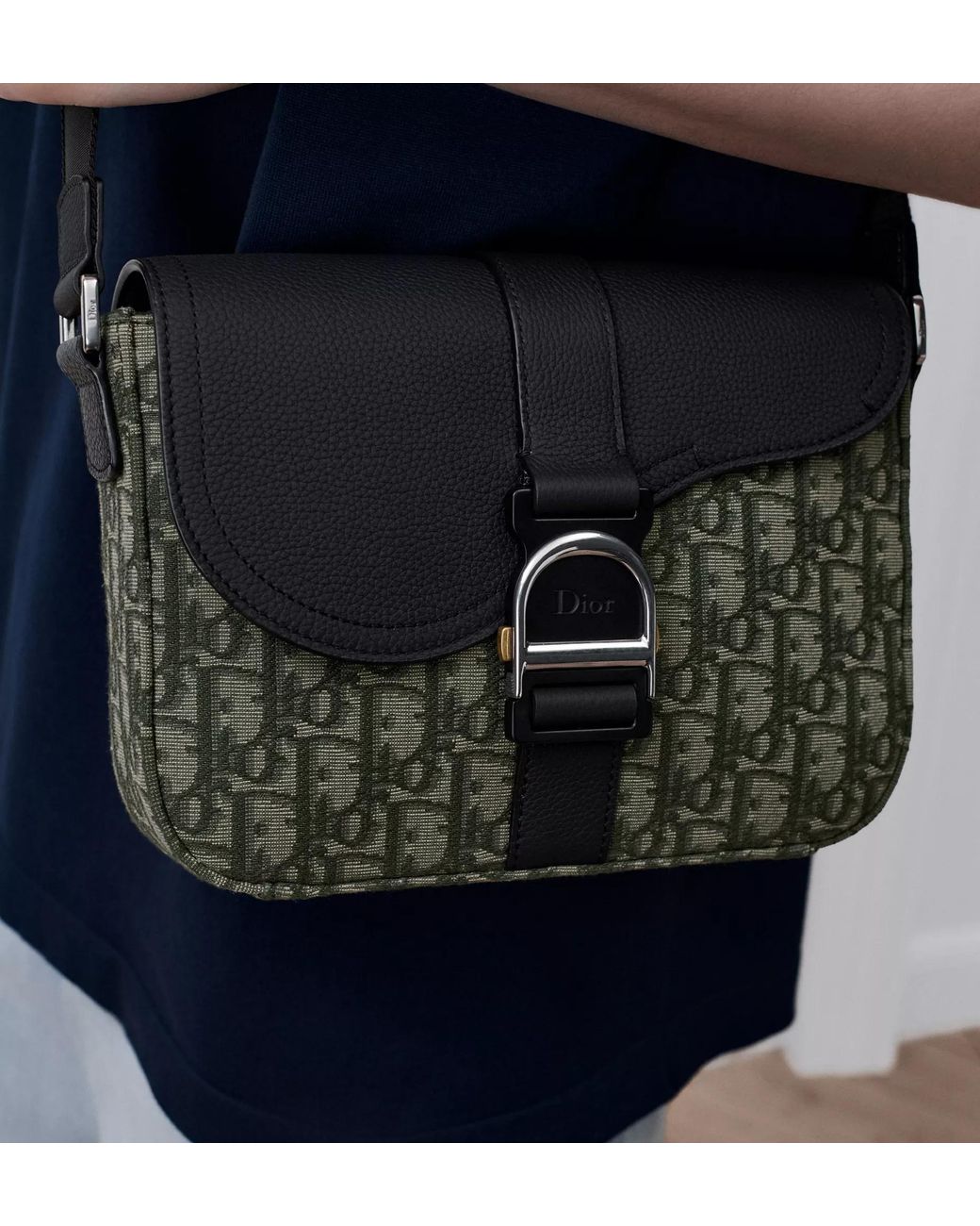 Dior Black Heritage Saddle Flap Messenger Bag for men