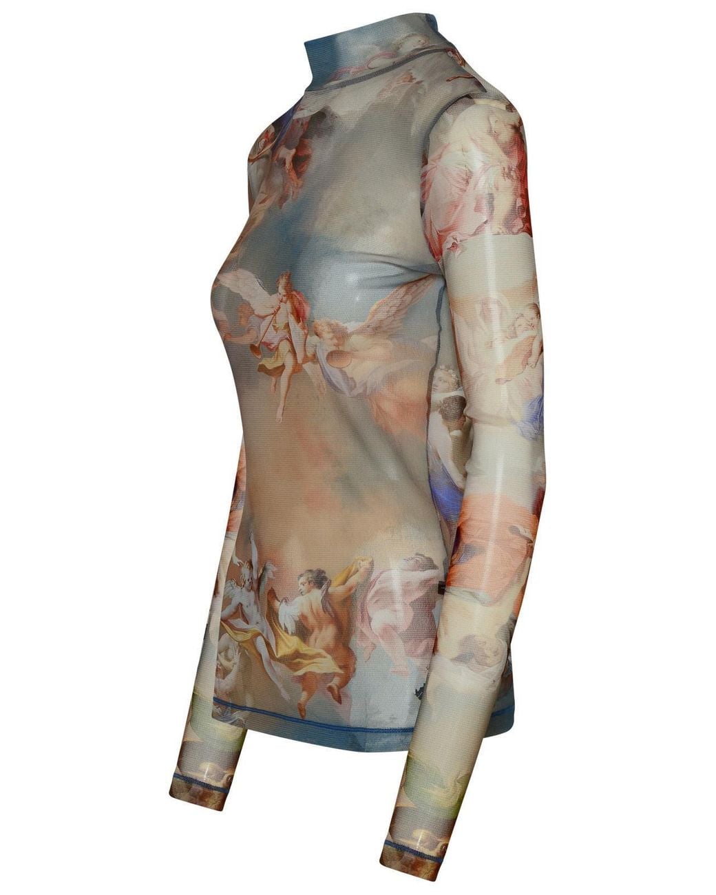 Balmain White Sky Printed Long-Sleeved Tulle Top