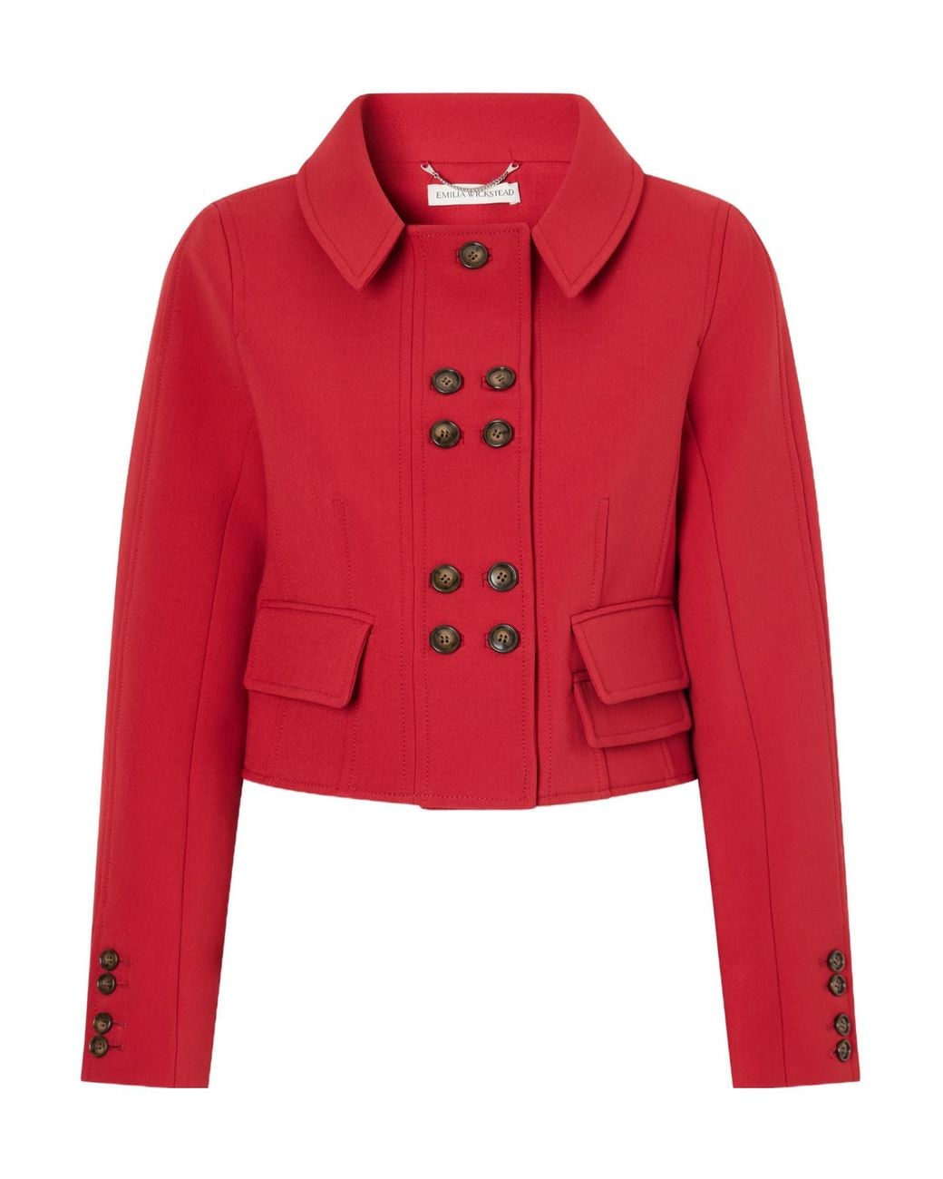 Emilia Wickstead Red Cropped Darted Birdseye Jacket
