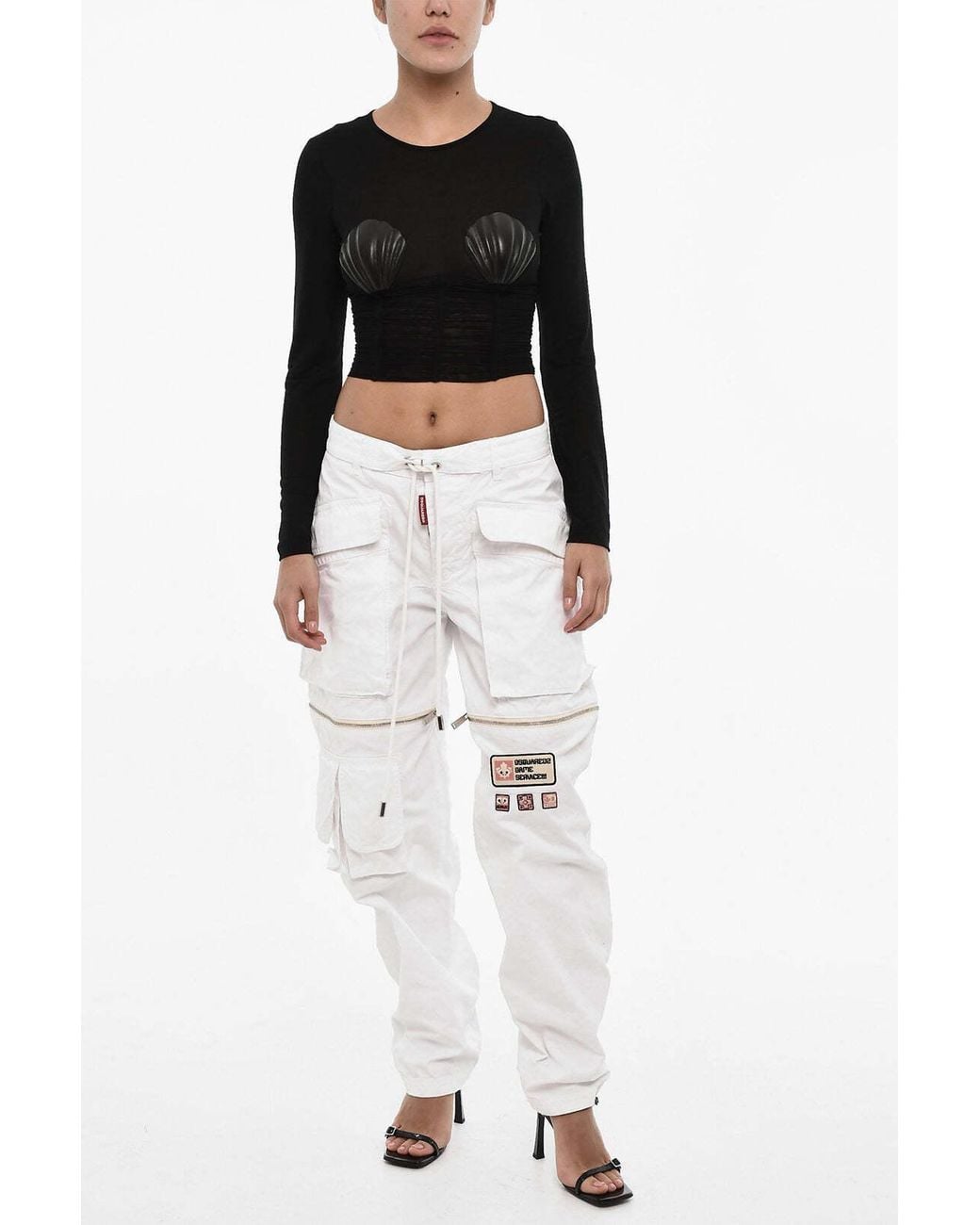 DSquared² Black Shell-Embellished Long-Sleeve T-Shirt