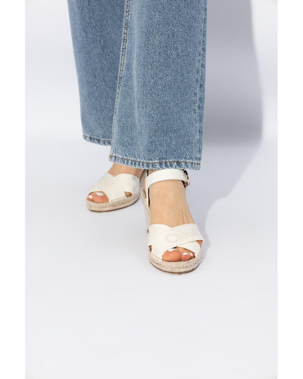 Chloé Natural Logo-Embroidered Wedge Sandals