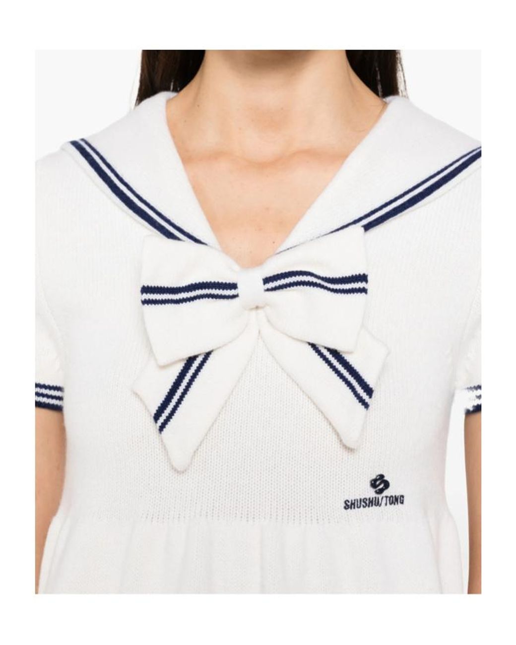 ShuShu/Tong White Bow-Detail Sailor-Collar Mini Dress