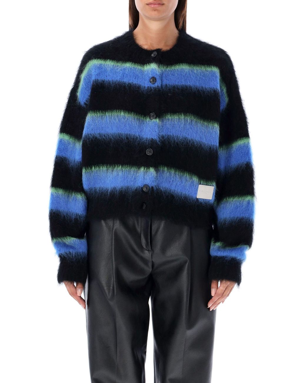 Alexander Wang Blue Striped Crew-Neck Brushed Cardigan