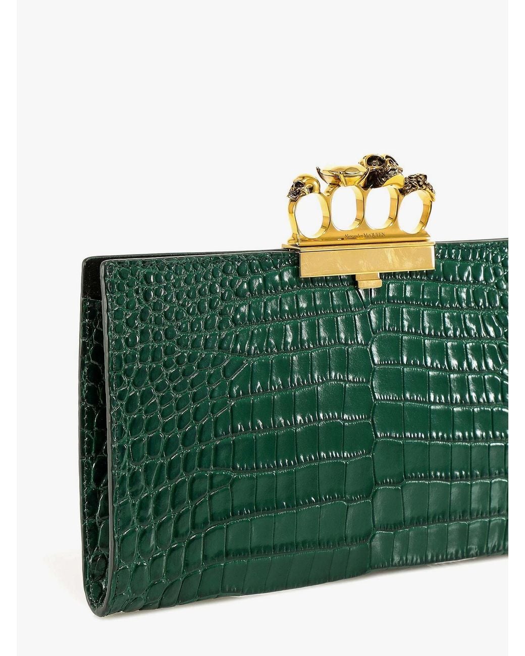 McQueen Green Four-Ring Embossed Clutch Bag