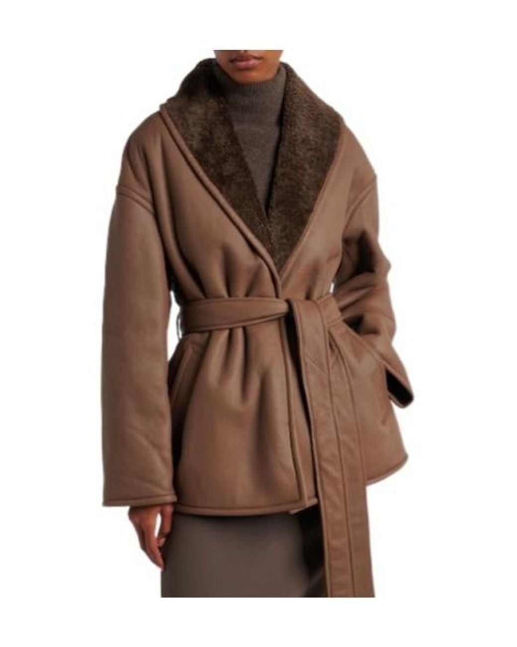 Joseph Brown Shearling-Lined Leather Coat