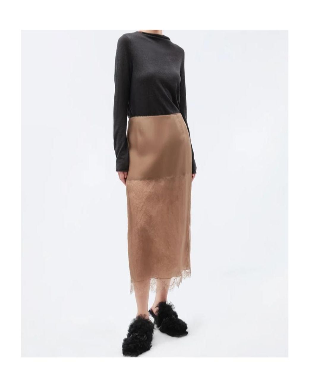 Carven Brown Sheer Lingerie Skirt