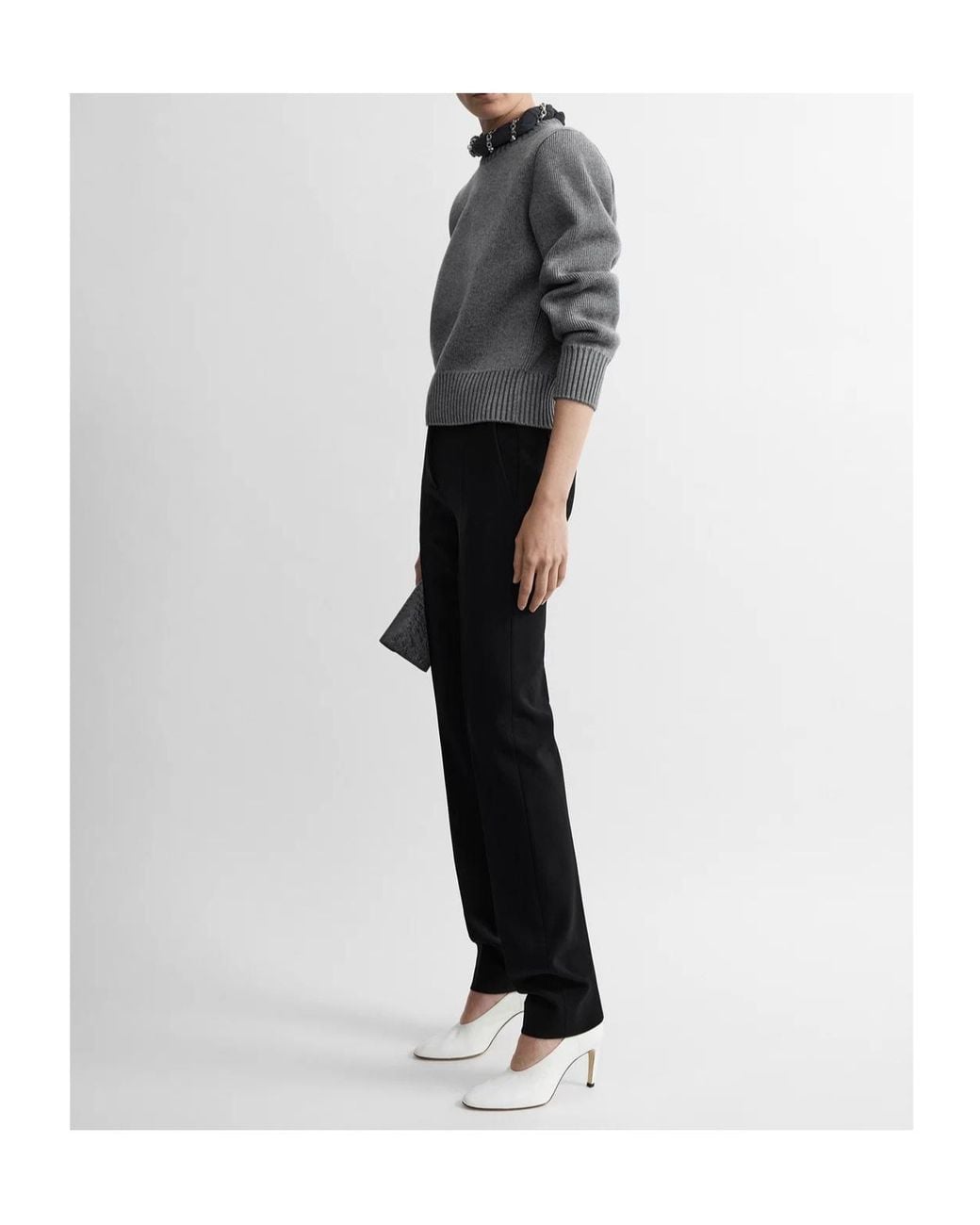 Totême Gray Cropped Knit Sweater