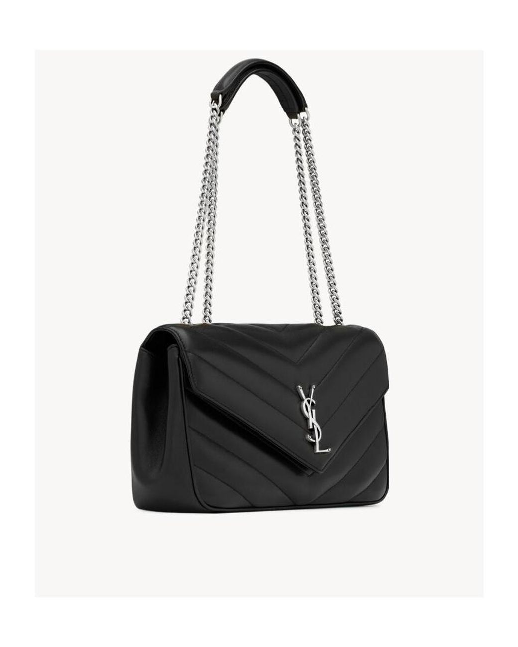 Saint Laurent Black Loulou Foldover Top Medium Shoulder Bag