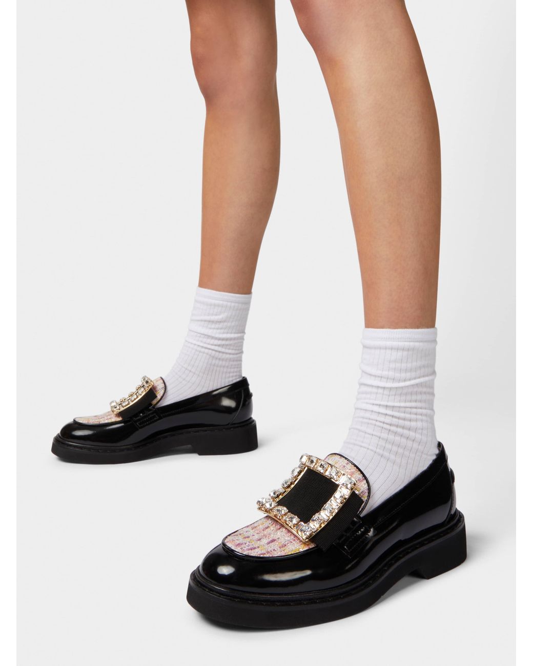 Roger Vivier Black Viv' Rangers Strass Buckle Loafers