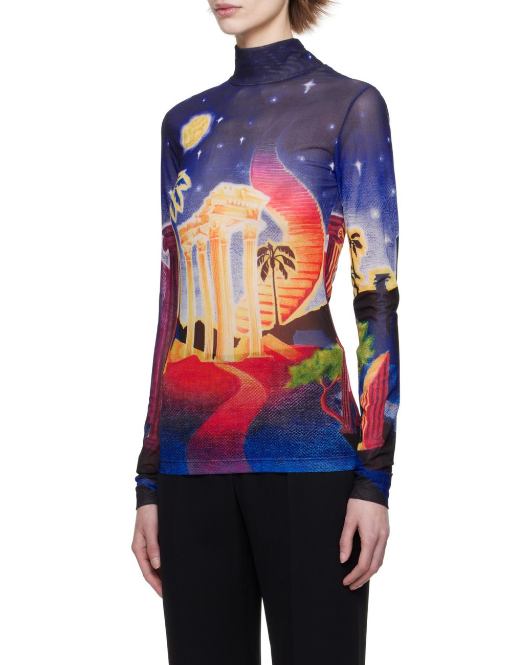 Casablanca Blue Graphic Printed High-Neck Top