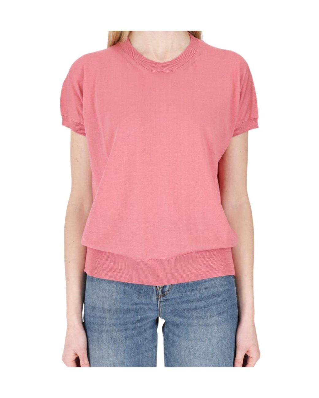 Semicouture Red Crew Neck Short Sleeve Sweater
