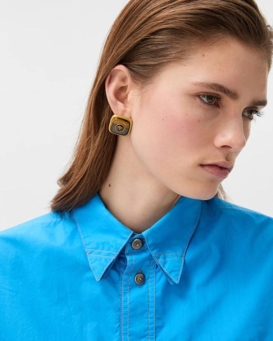 Versace Brown Medusa Square Stud Earrings