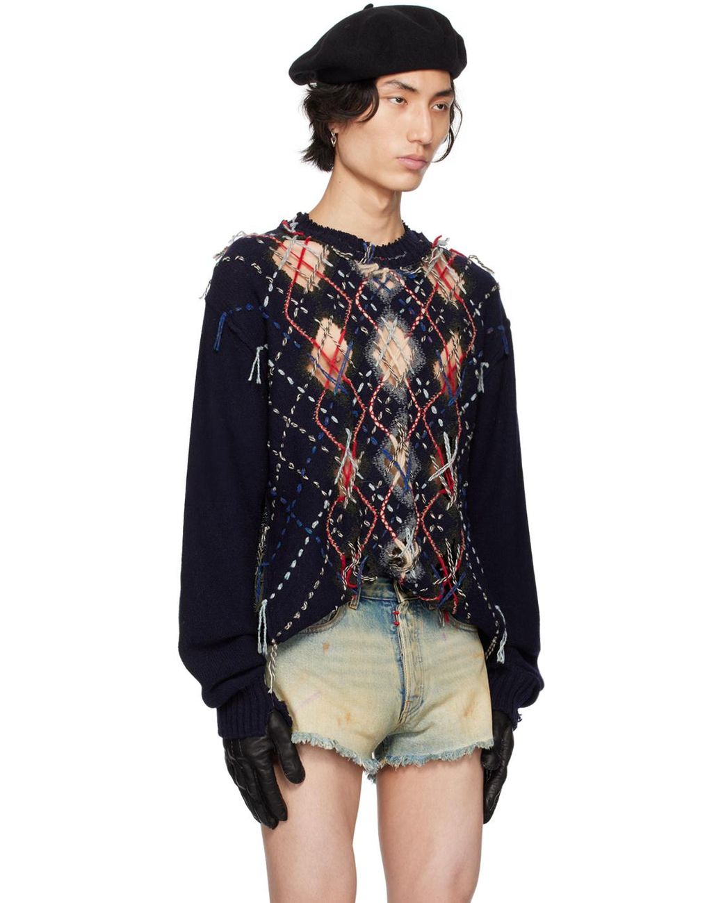 Maison Margiela Black Contrasting-Stitch Detailed Knitted Jumper for men