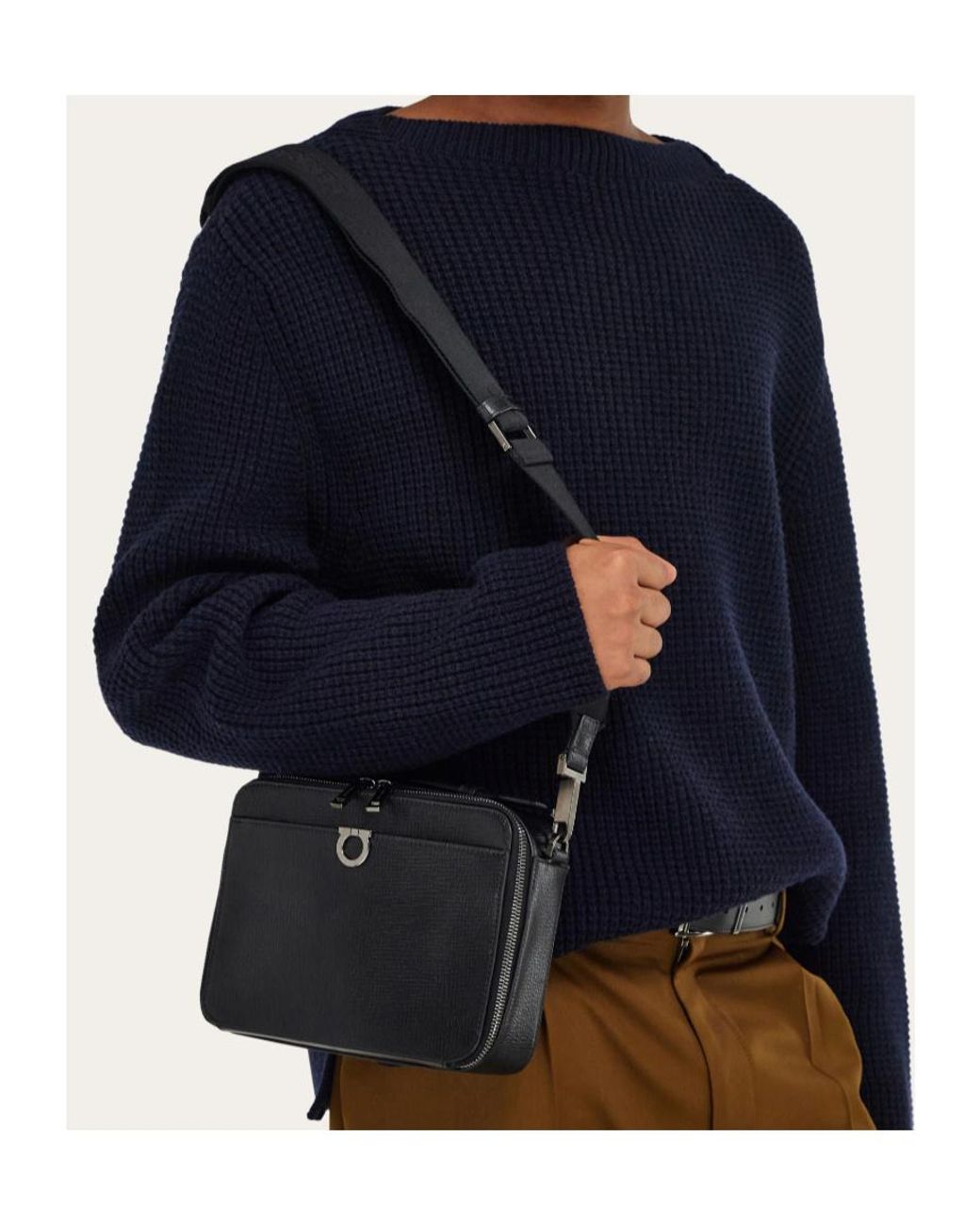 Ferragamo Black Ferragamo Eyewear Embossed Messenger Bag for men