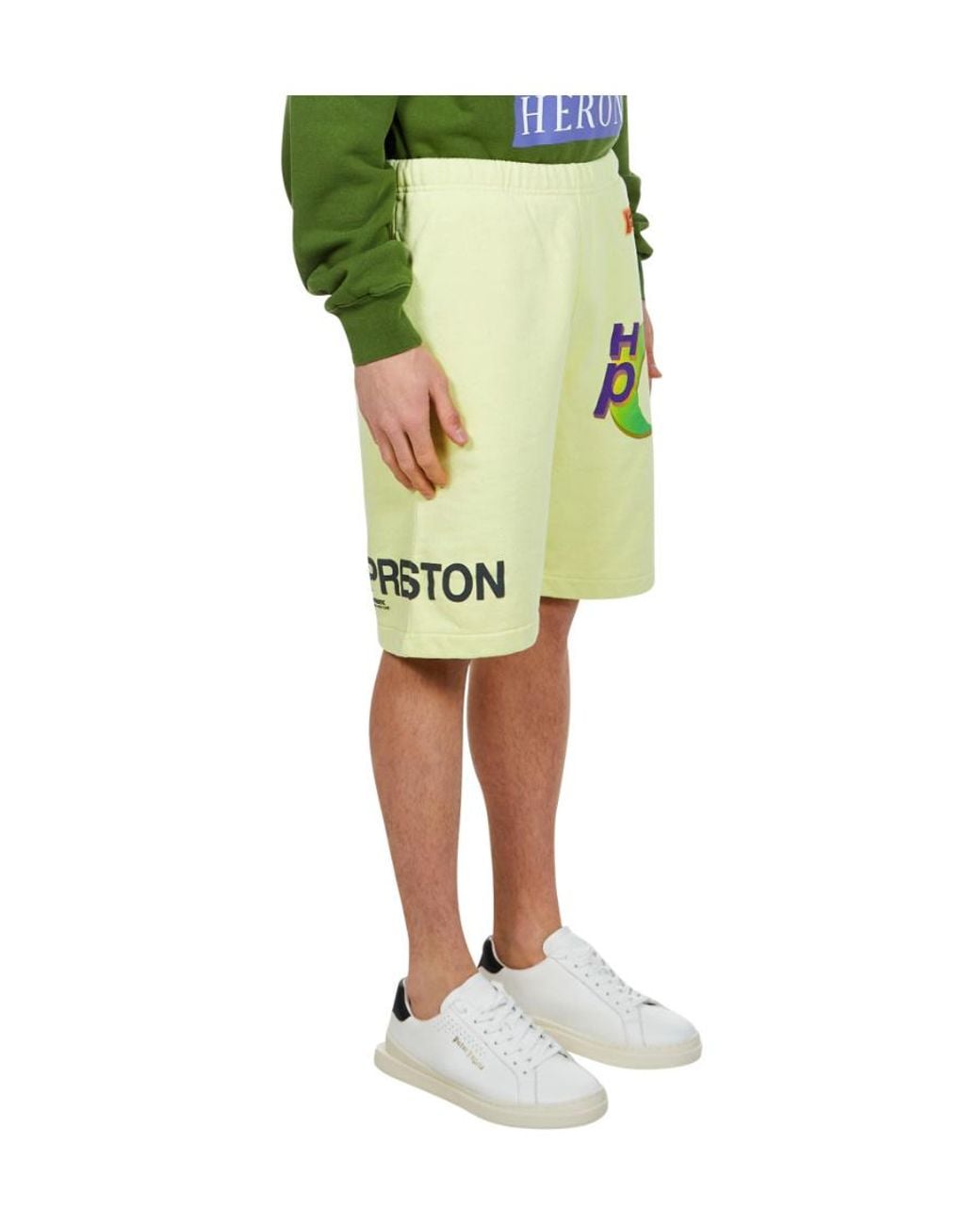 Heron Preston Green Logo Printed Thigh-Length Track Shorts for men